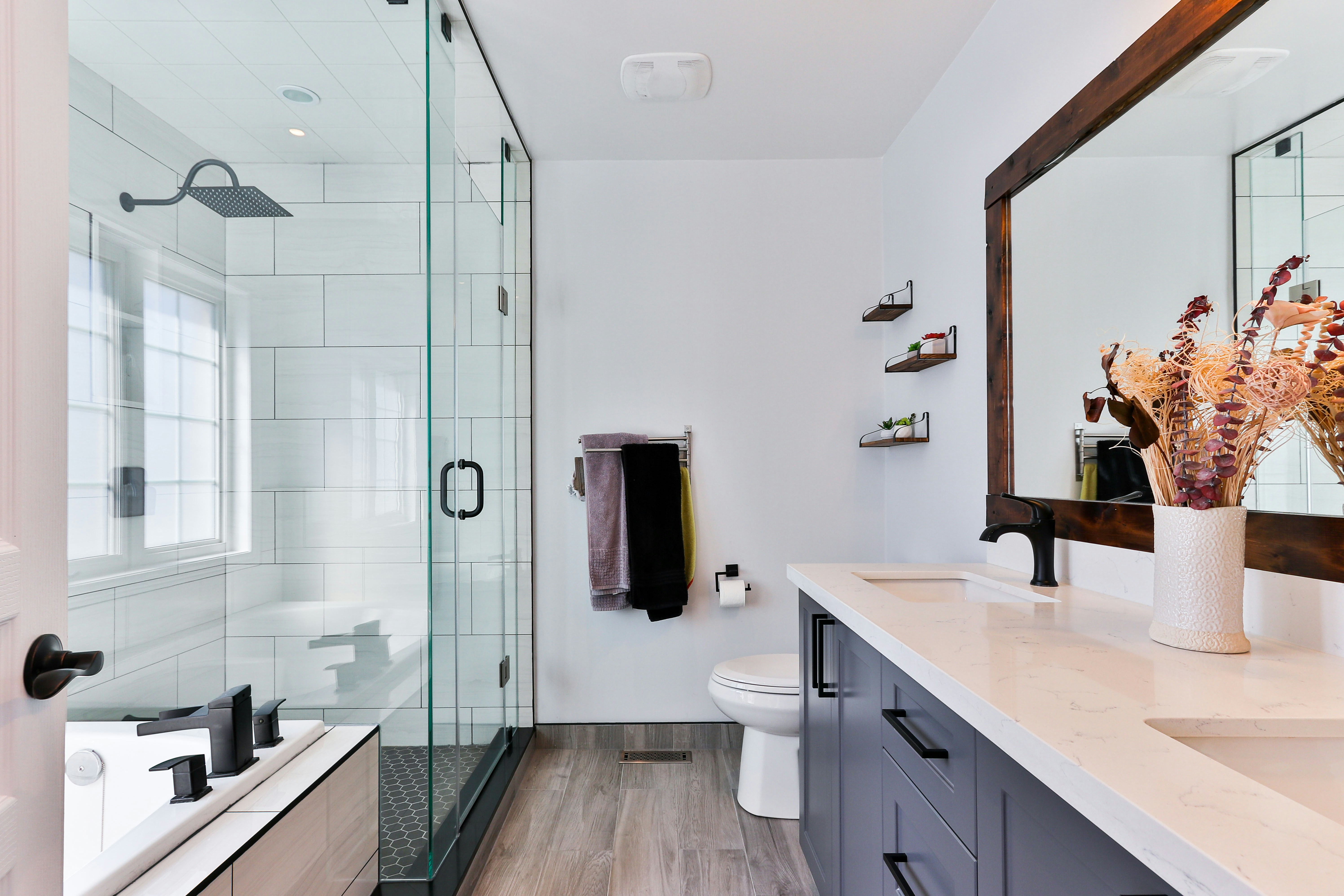 Finished bathroom with new fixtures and tile